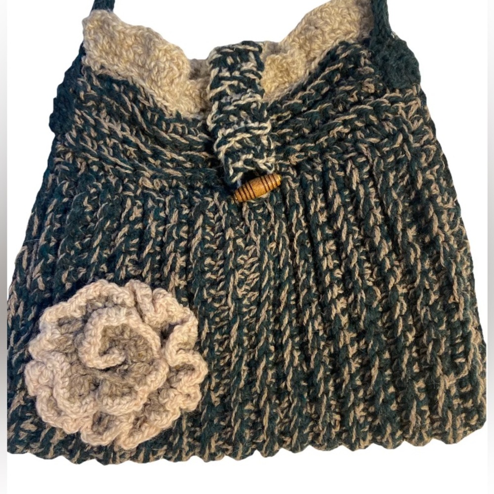 Handmade bag chunky Knit Hobo crossbody purse carry all Boho Hippie green bag